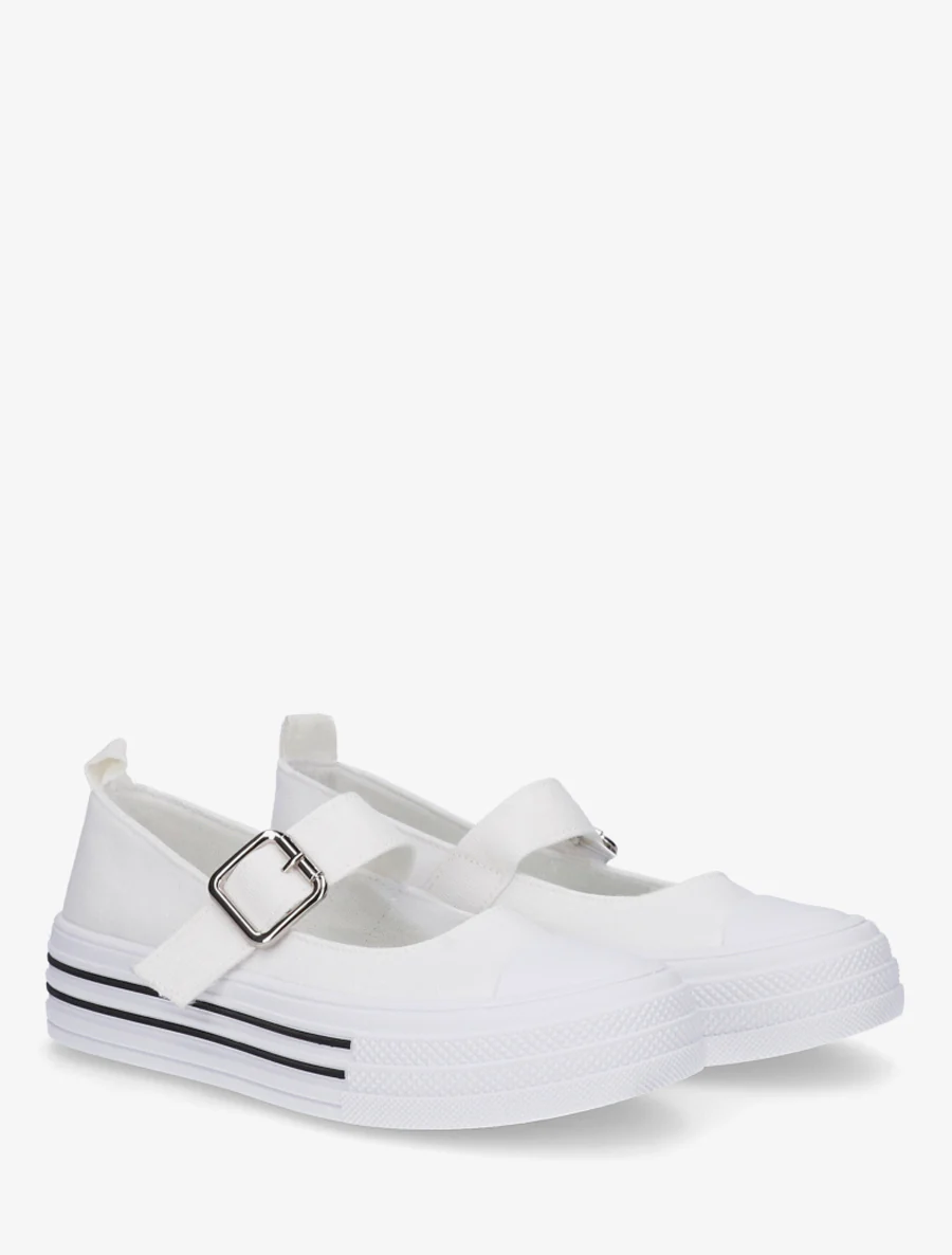 Ballerines style baskets à scratch - Blanc - Image 4