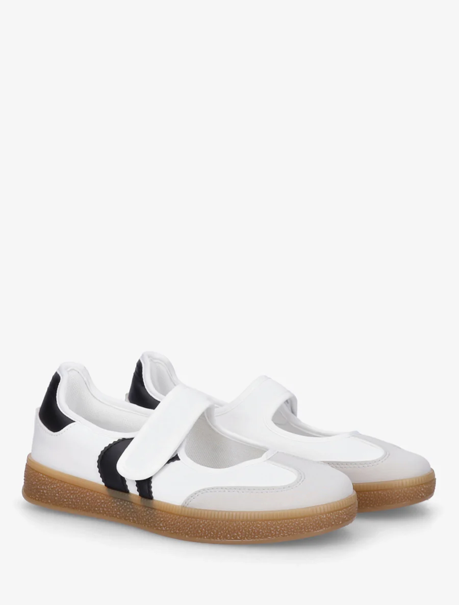 Ballerines style sneakers à scratch - Blanc - Image 4