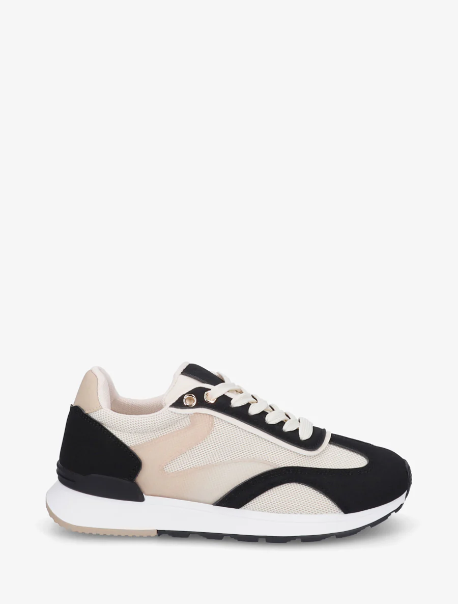 Baskets à bandes stylisées et empiècement effet nubuck - Noir