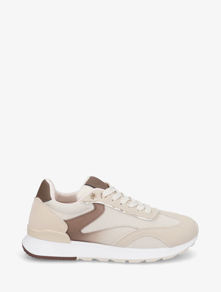 Baskets à bandes stylisées et empiècement effet nubuck - Beige