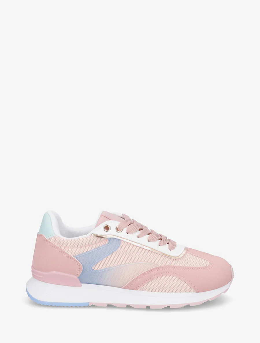 Baskets à bandes stylisées et empiècement effet nubuck - Rose