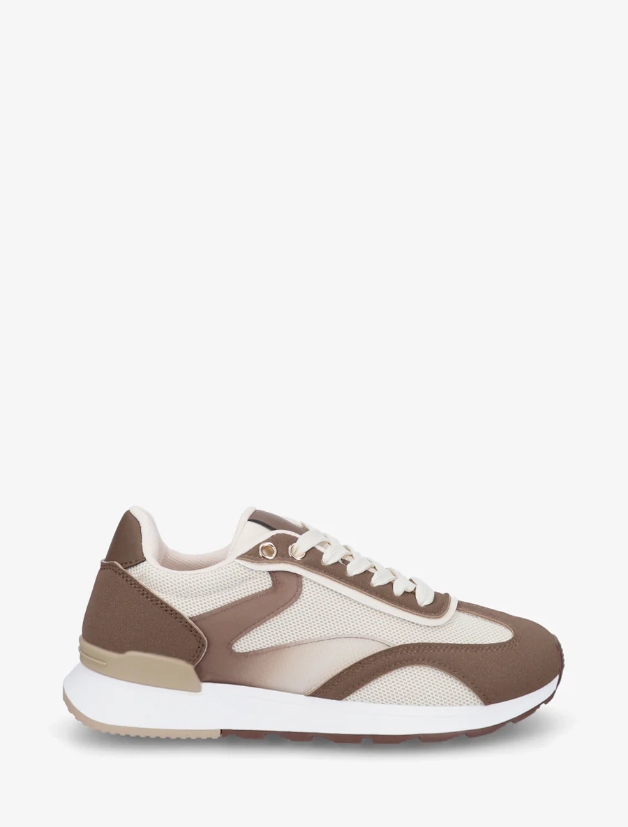 Baskets à bandes stylisées et empiècement effet nubuck - Marron