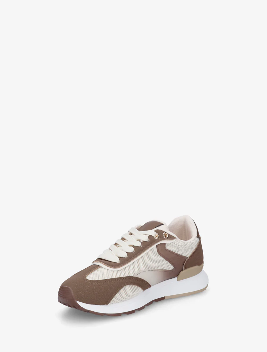 Baskets à bandes stylisées et empiècement effet nubuck - Marron - Image 3