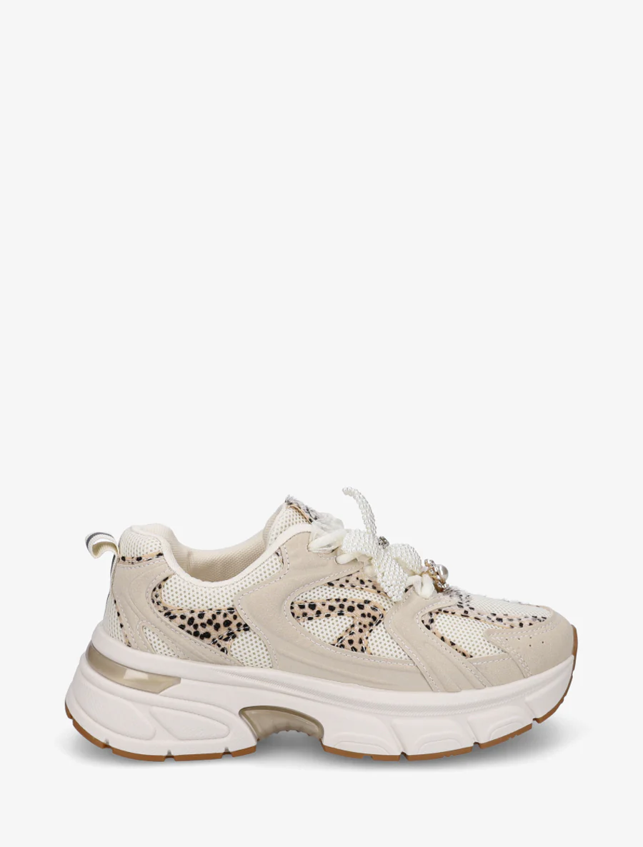 Baskets à lacets ruban et fleur en perles - Beige