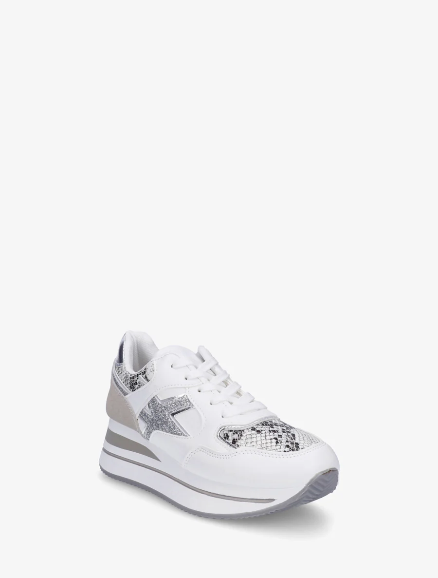 Baskets à paillettes et effet python - Blanc - Image 2