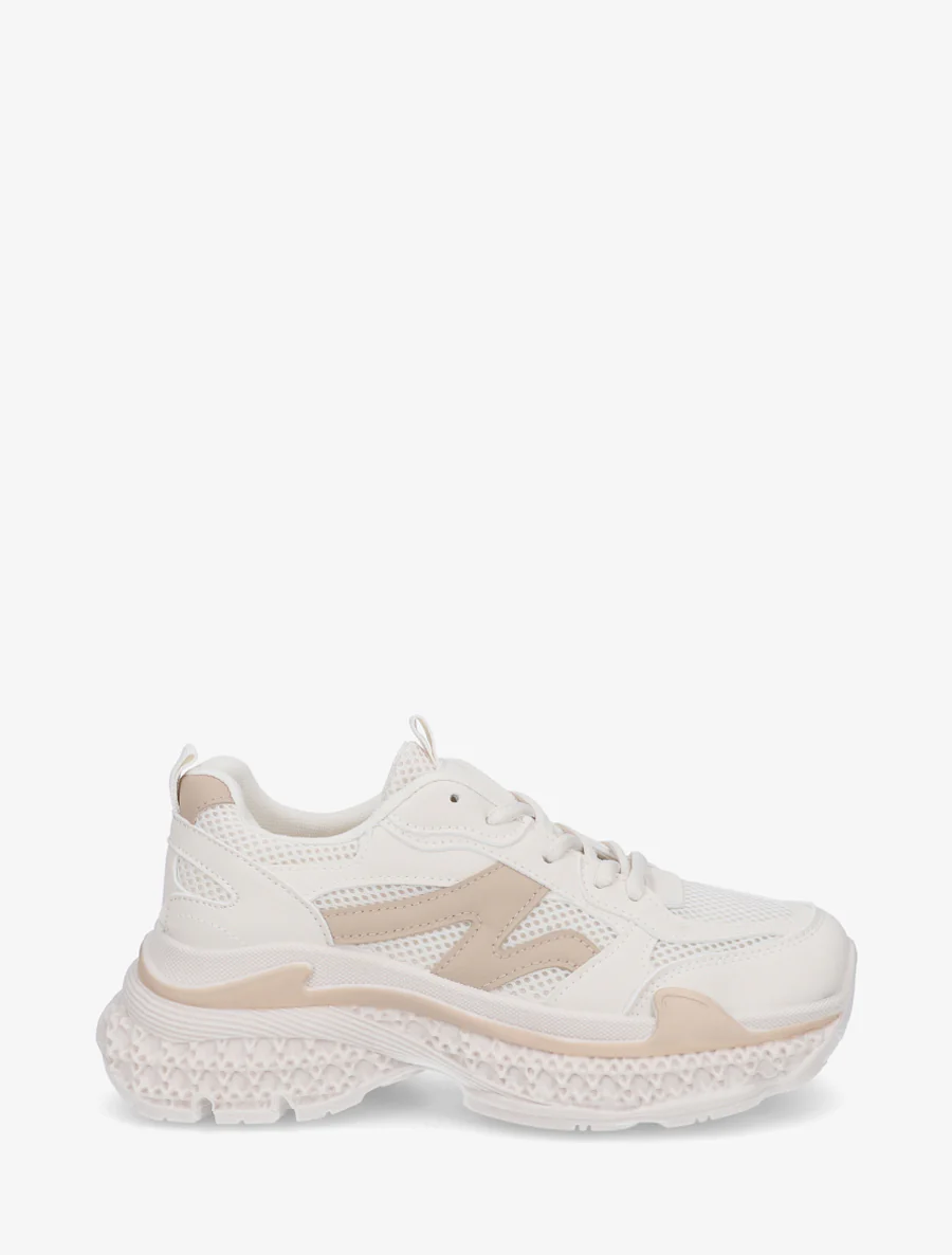 Baskets bi-matière à semelle texturée - Beige
