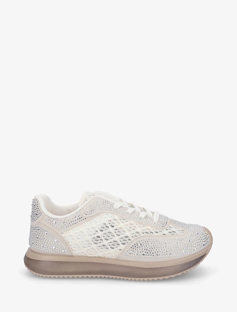 Baskets brodées à strass - Beige