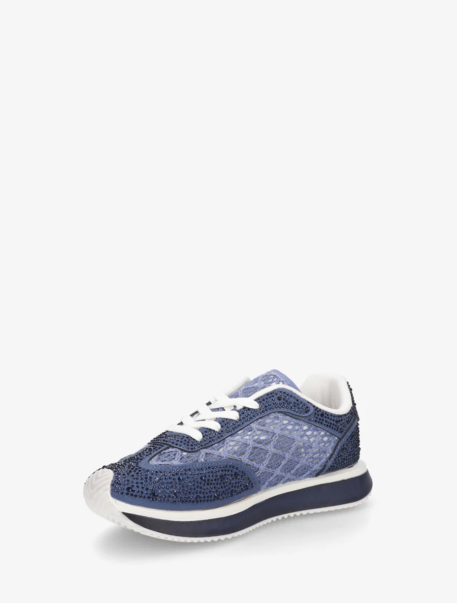 Baskets brodées à strass - Bleu foncé - Image 3