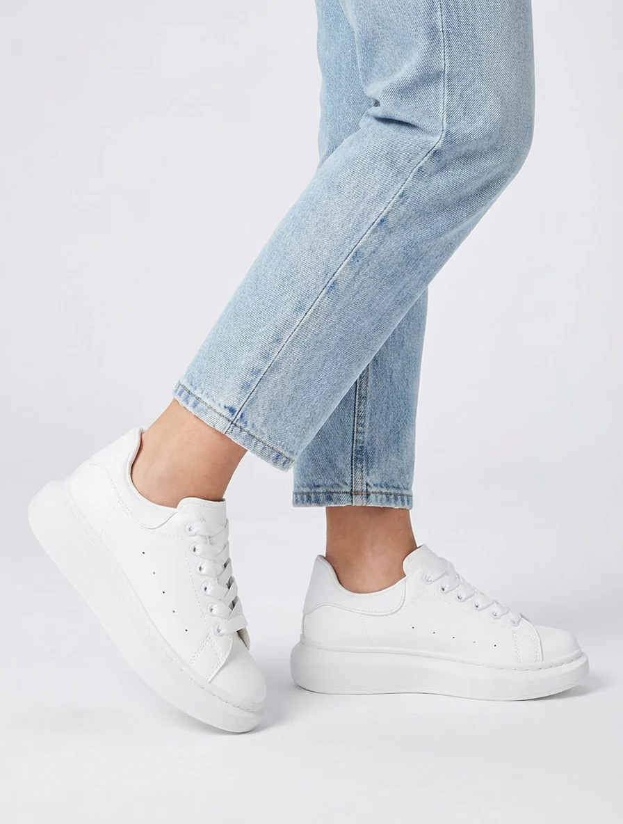 Baskets casual en simili - Blanc - Image 5