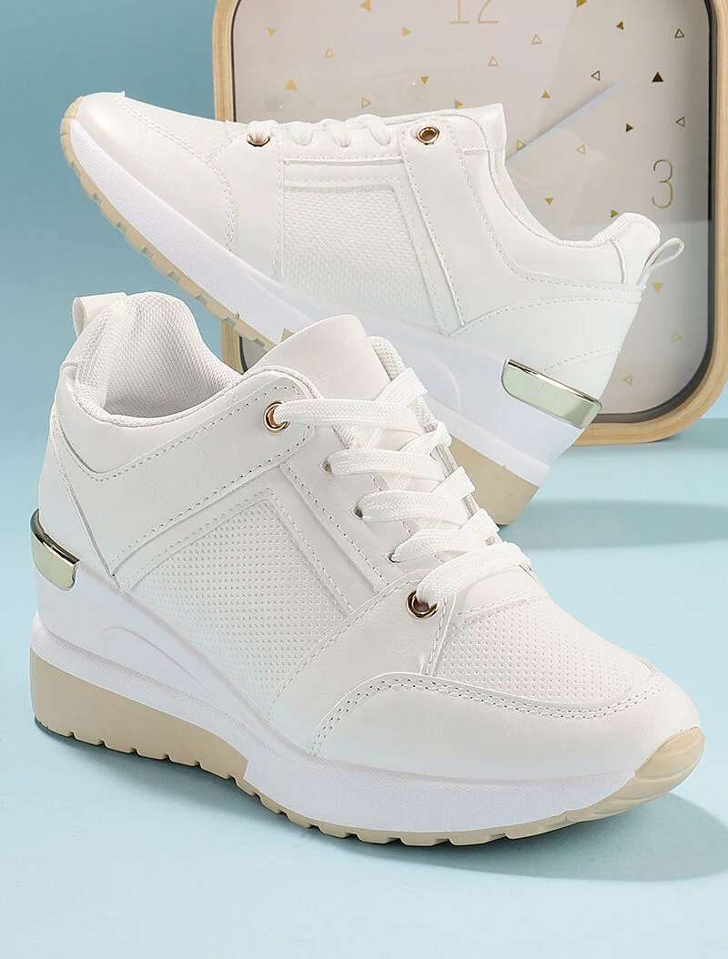 Baskets compensées à détails métalliques - blanc