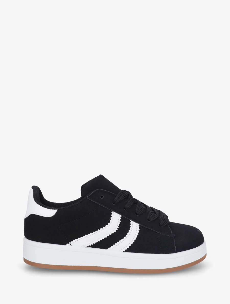 Baskets effet nubuck à bandes dentelées - Noir