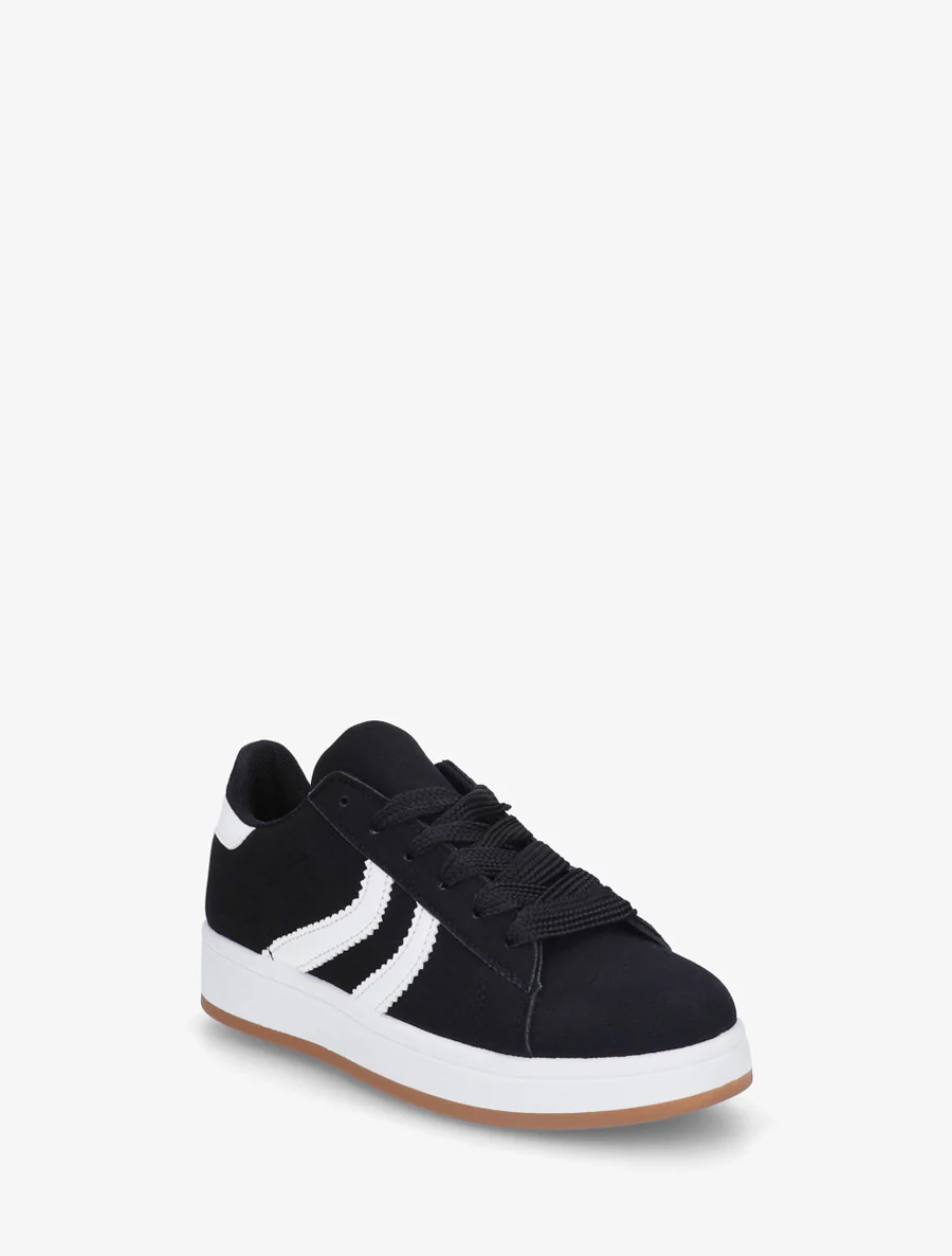Baskets effet nubuck à bandes dentelées - Noir - Image 2