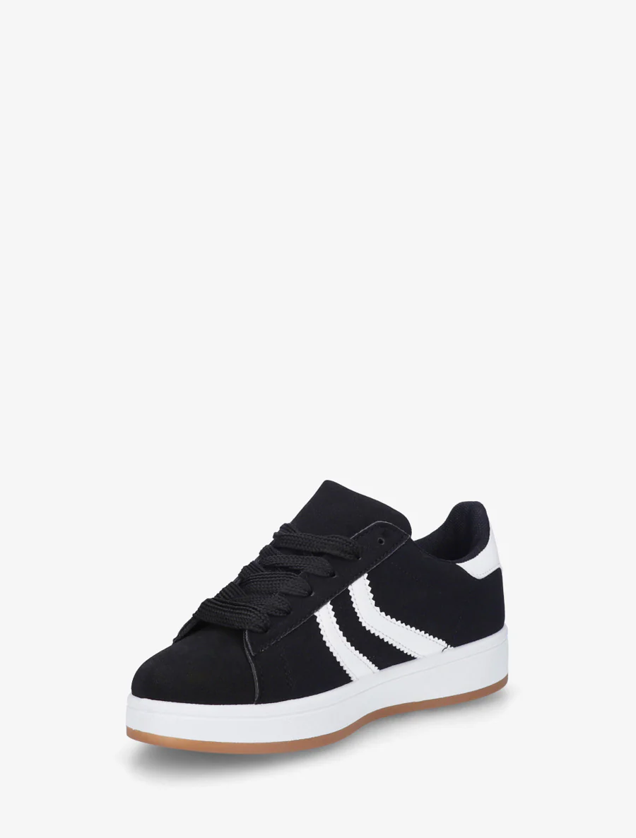 Baskets effet nubuck à bandes dentelées - Noir - Image 3
