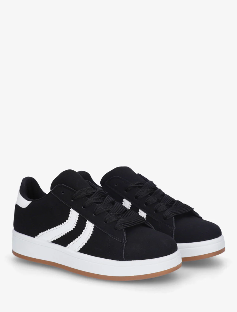 Baskets effet nubuck à bandes dentelées - Noir - Image 4