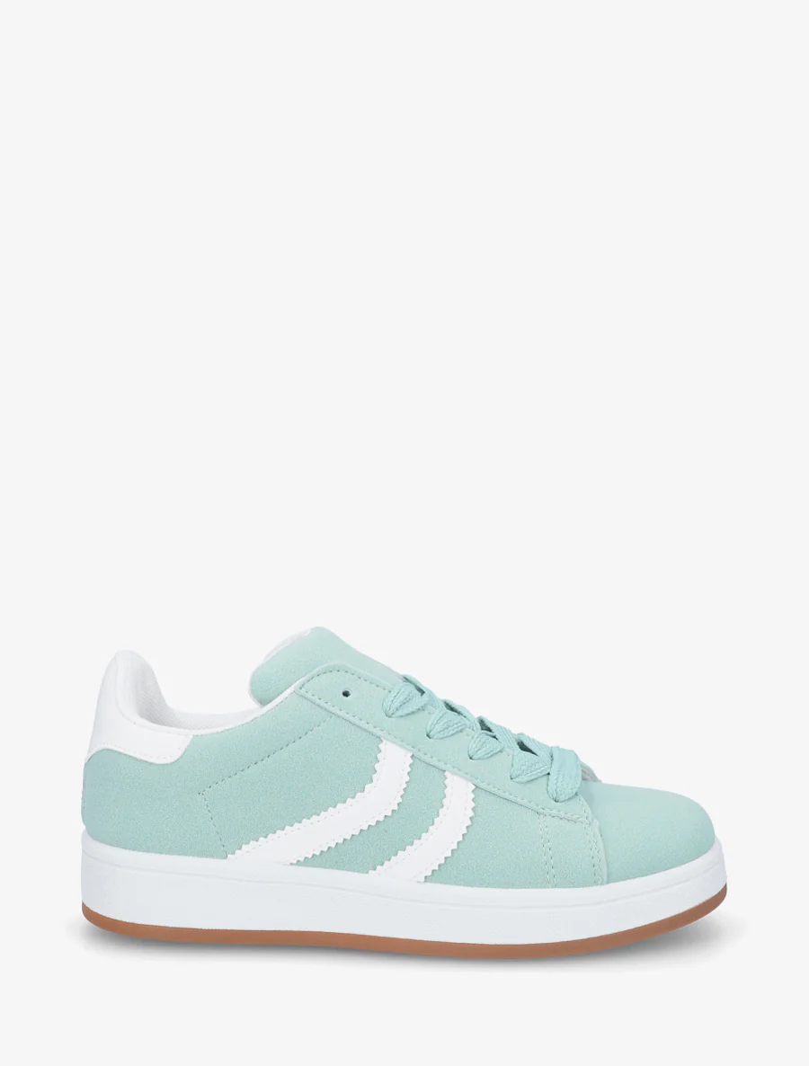Baskets effet nubuck à bandes dentelées - Vert d'eau