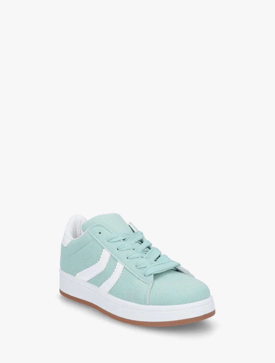 Baskets effet nubuck à bandes dentelées - Vert d'eau - Image 2
