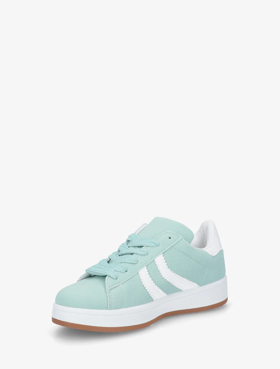 Baskets effet nubuck à bandes dentelées - Vert d'eau - Image 3