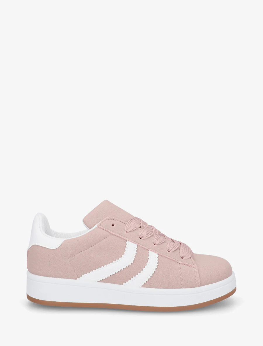 Baskets effet nubuck à bandes dentelées - Rose