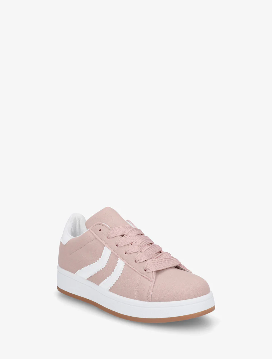 Baskets effet nubuck à bandes dentelées - Rose - Image 2