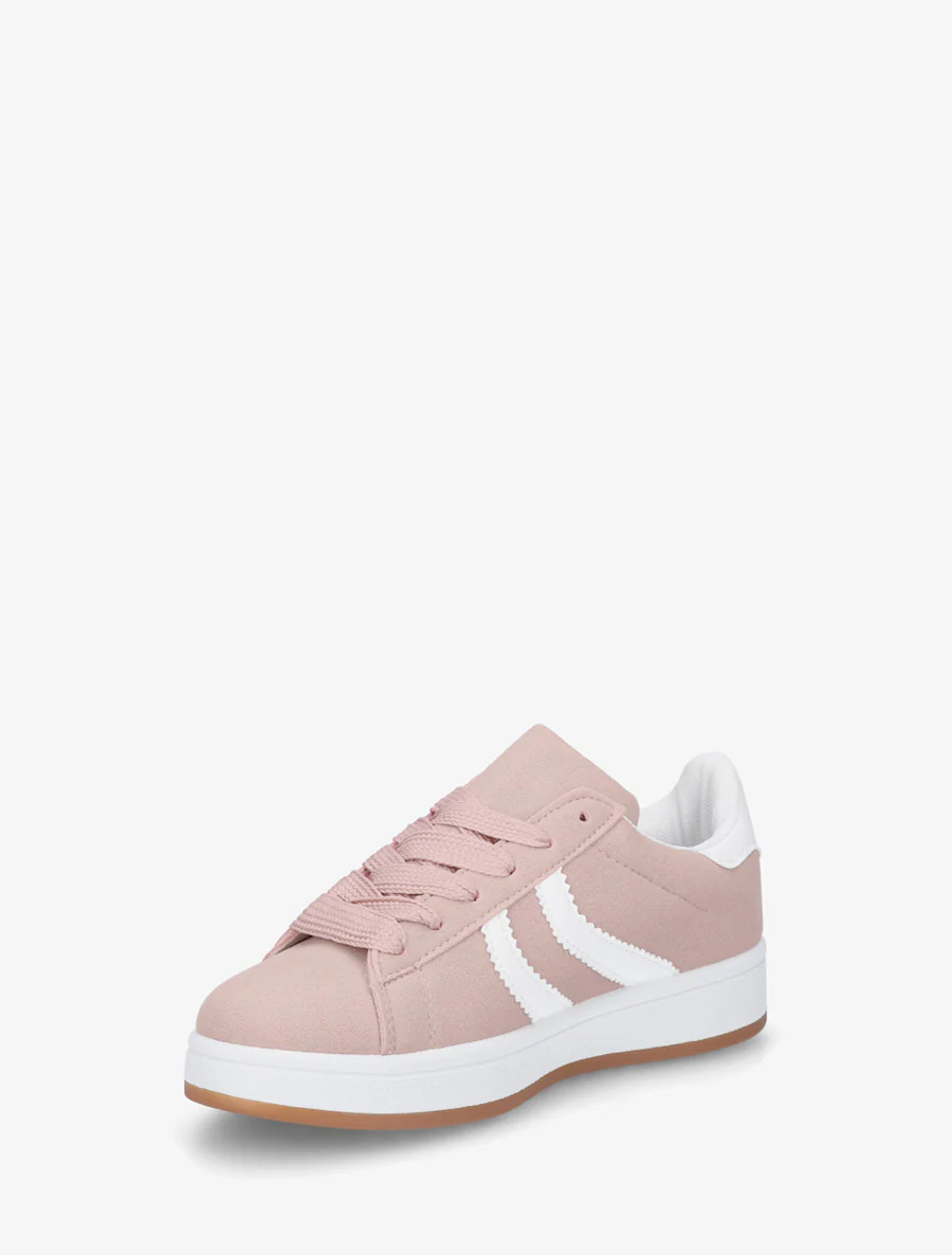 Baskets effet nubuck à bandes dentelées - Rose - Image 3