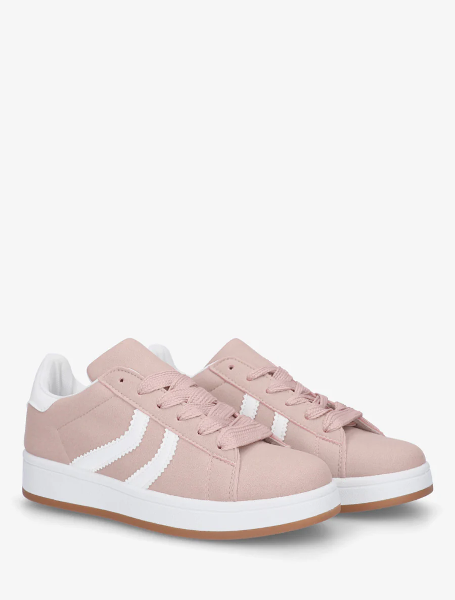 Baskets effet nubuck à bandes dentelées - Rose - Image 4