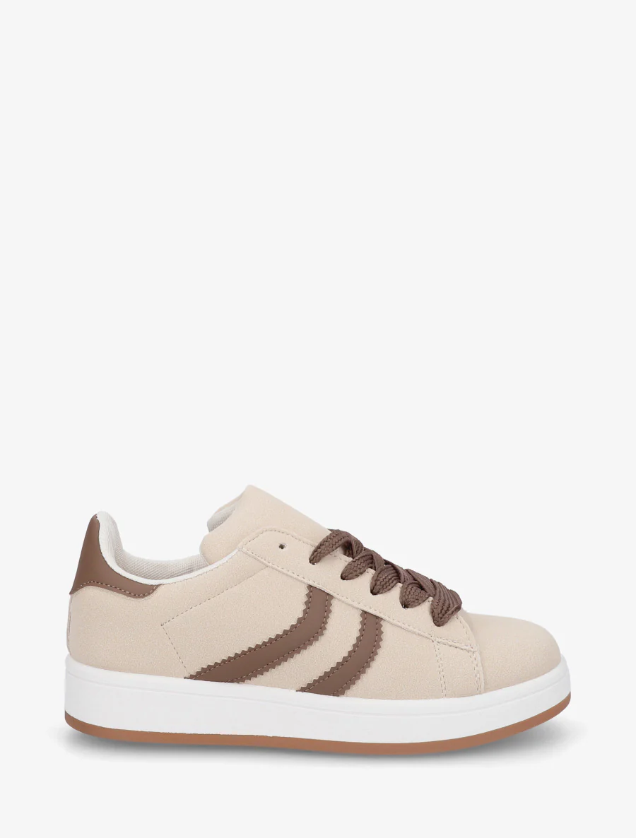 Baskets effet nubuck à bandes dentelées - Beige