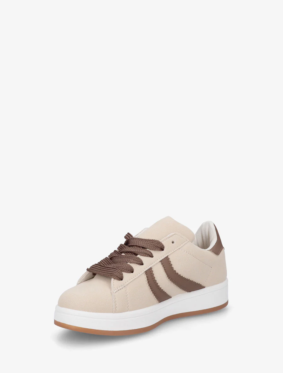 Baskets effet nubuck à bandes dentelées - Beige - Image 3