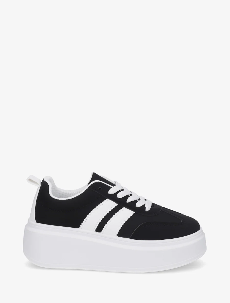 Baskets effet nubuck à bandes - Noir