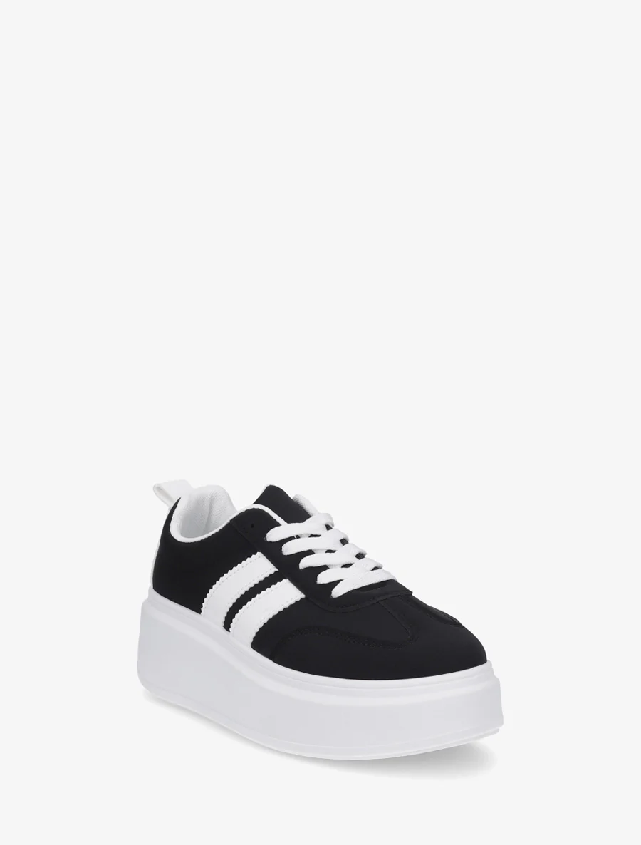 Baskets effet nubuck à bandes - Noir - Image 2