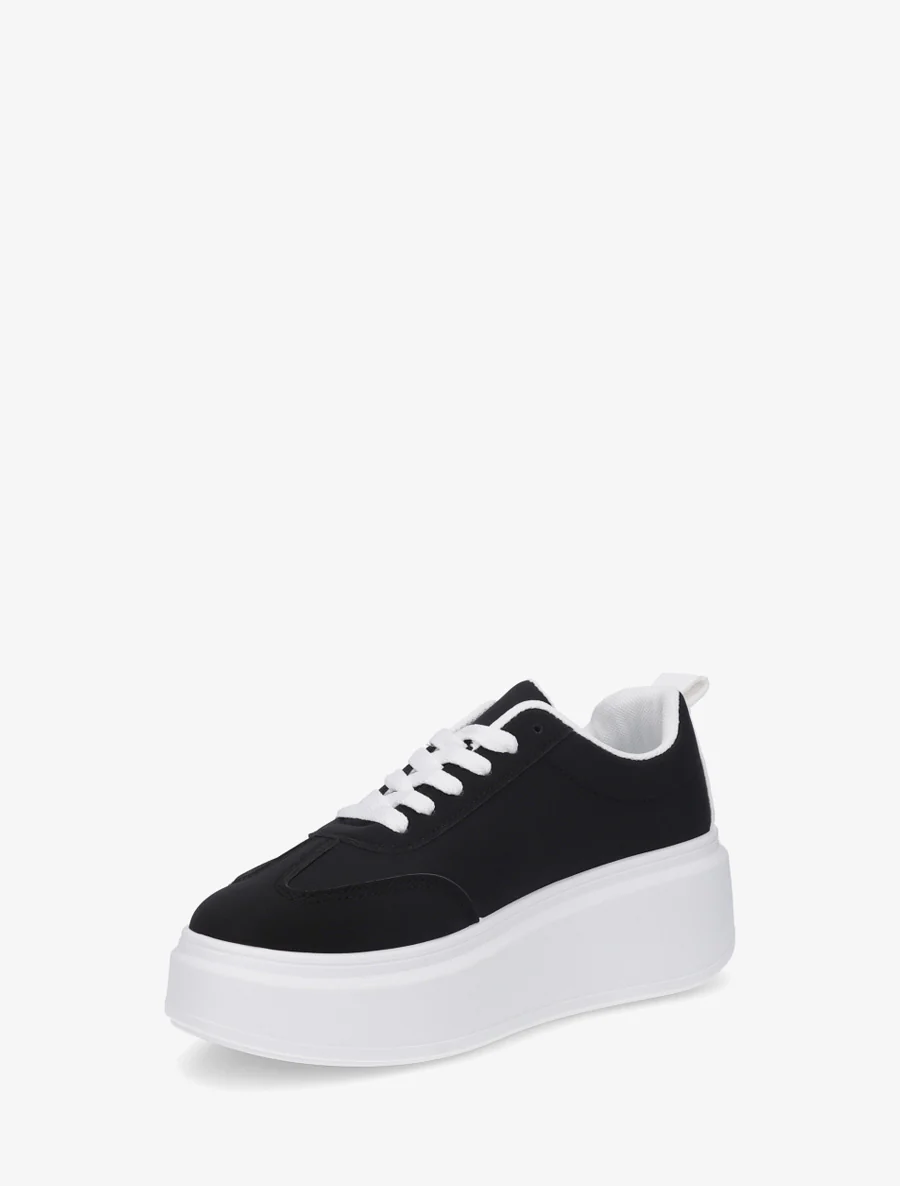 Baskets effet nubuck à bandes - Noir - Image 3