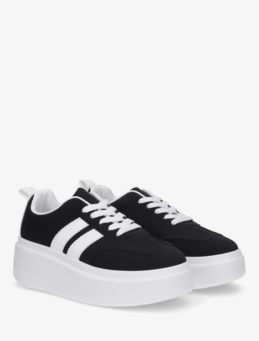 Baskets effet nubuck à bandes - Noir - Image 4