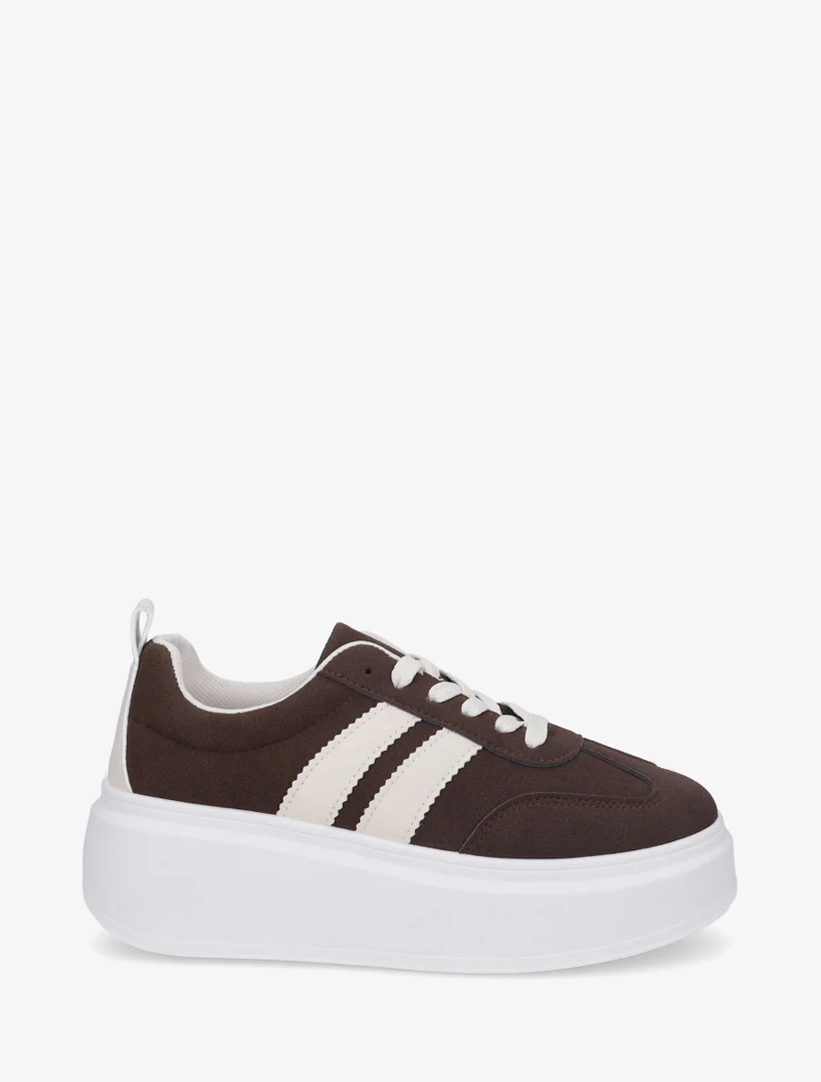 Baskets effet nubuck à bandes - Marron