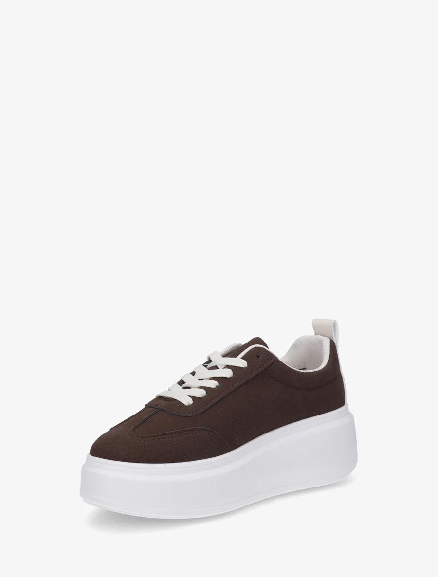 Baskets effet nubuck à bandes - Marron - Image 3