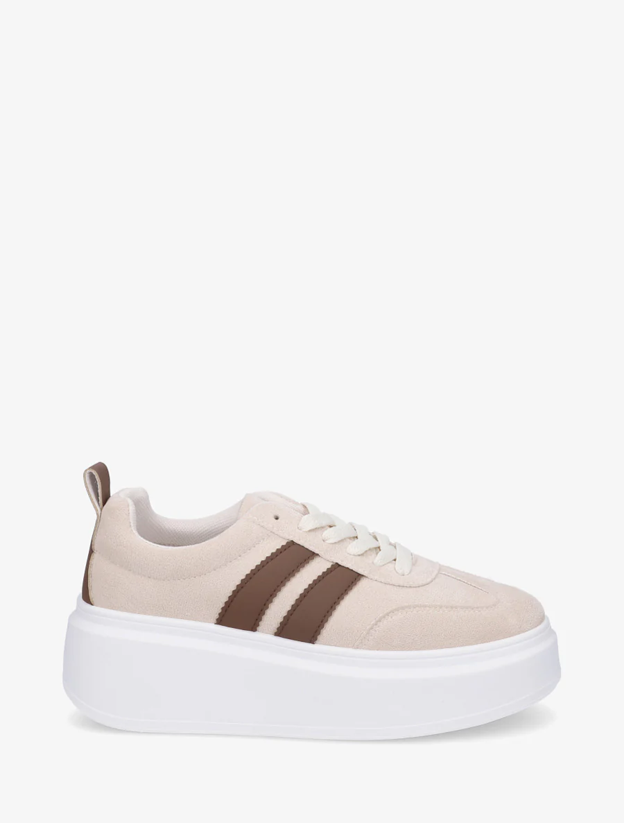 Baskets effet nubuck à bandes - Beige