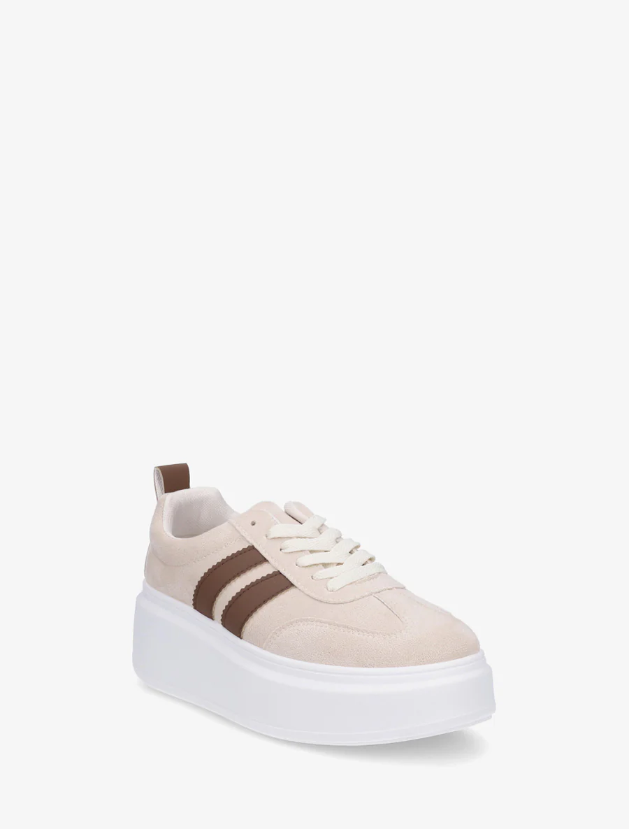 Baskets effet nubuck à bandes - Beige - Image 2