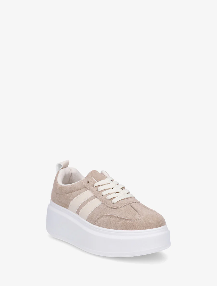 Baskets effet nubuck à bandes - Taupe - Image 2