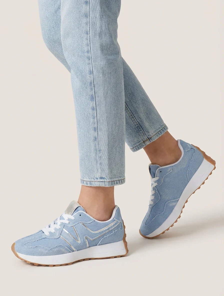 Baskets en jean à détail irisé - Bleu ciel - Image 5