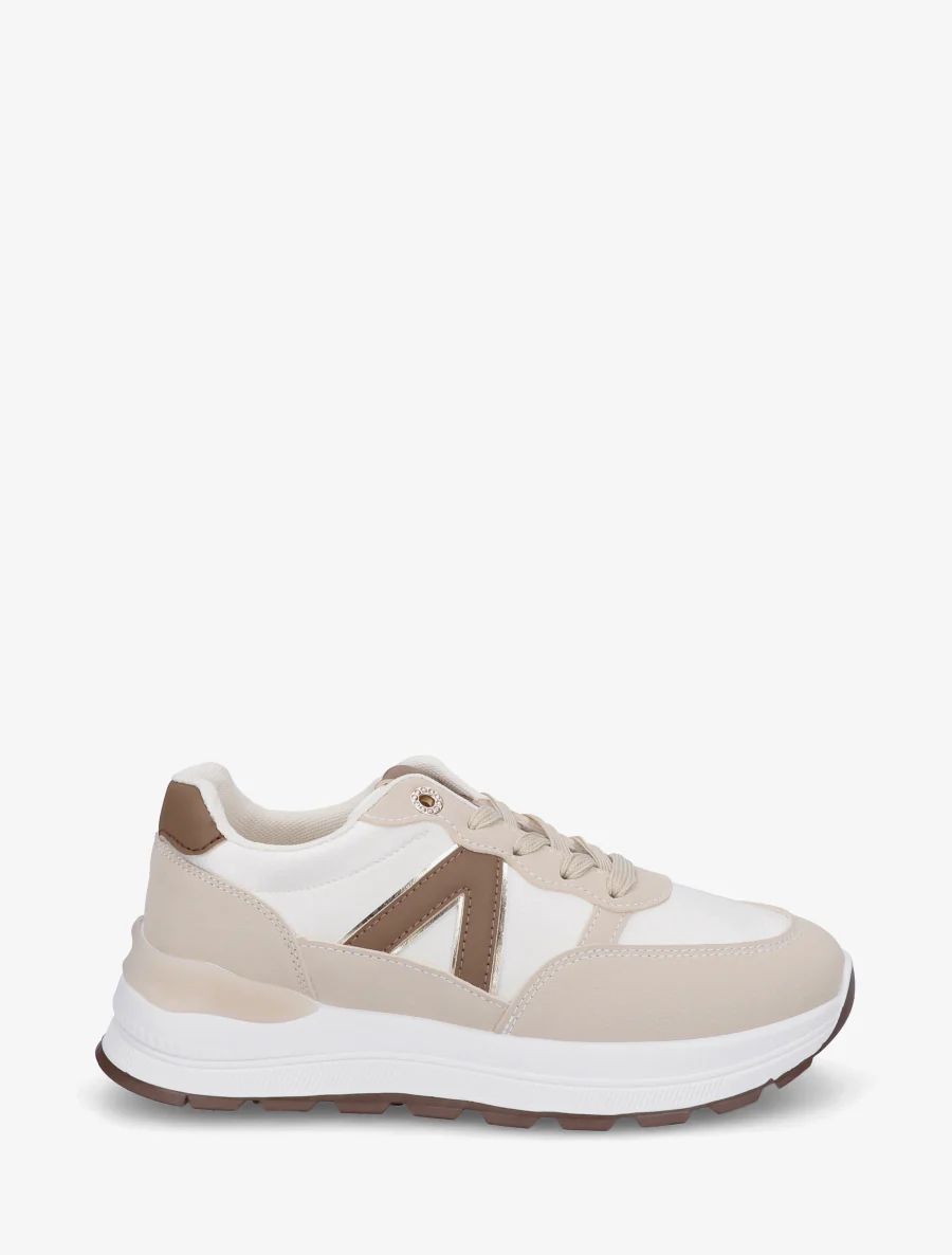 Baskets en simili et bandes contrastantes - Beige