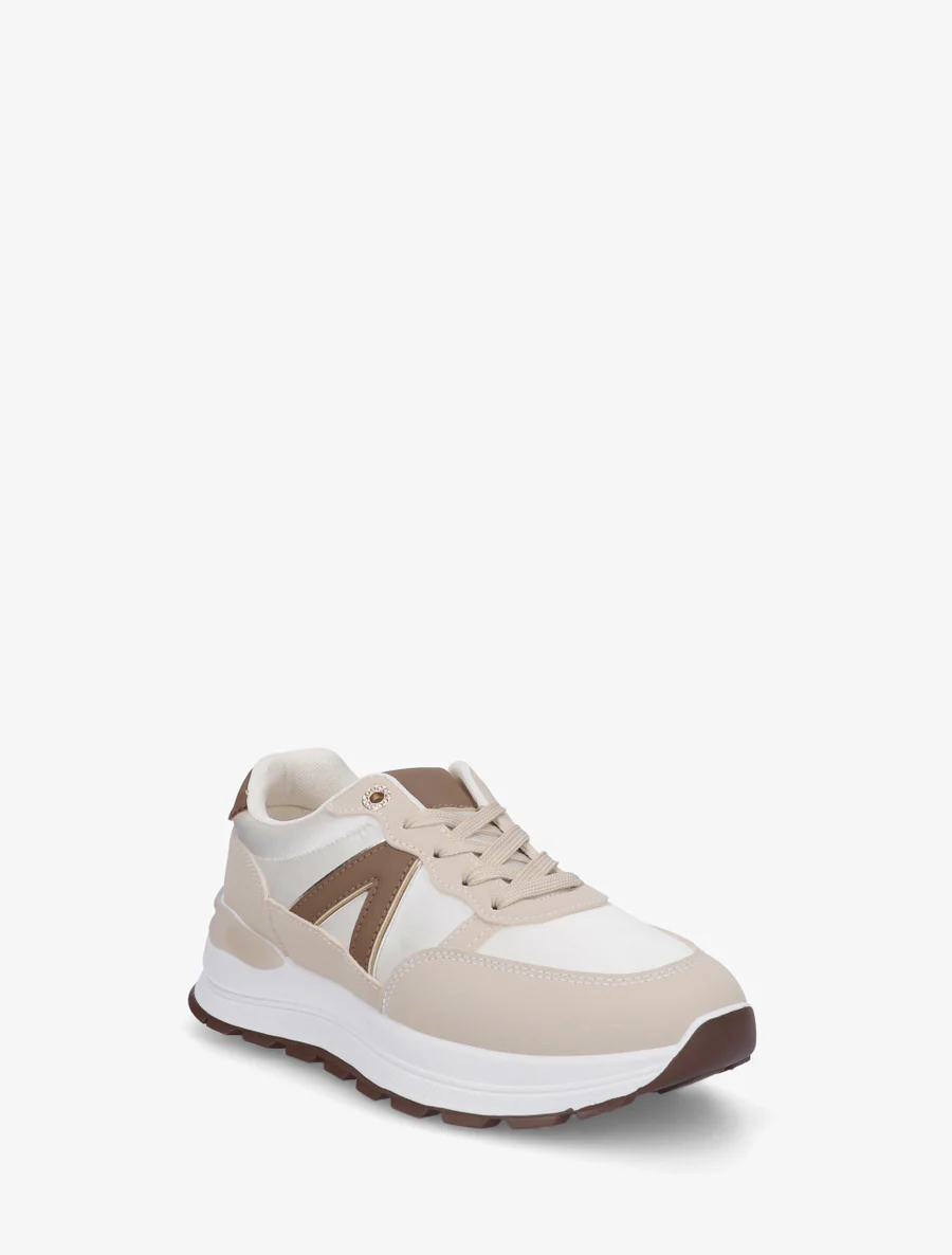 Baskets en simili et bandes contrastantes - Beige - Image 2