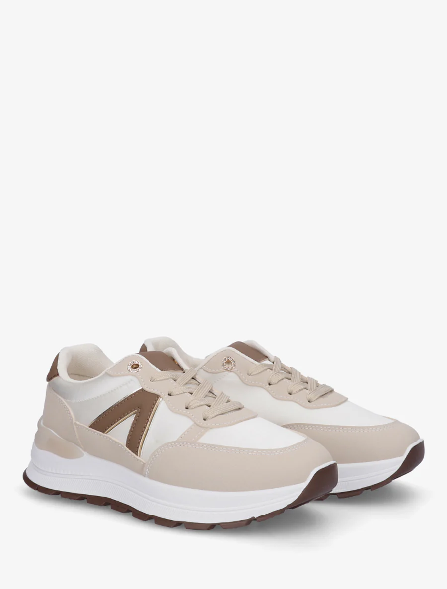 Baskets en simili et bandes contrastantes - Beige - Image 4