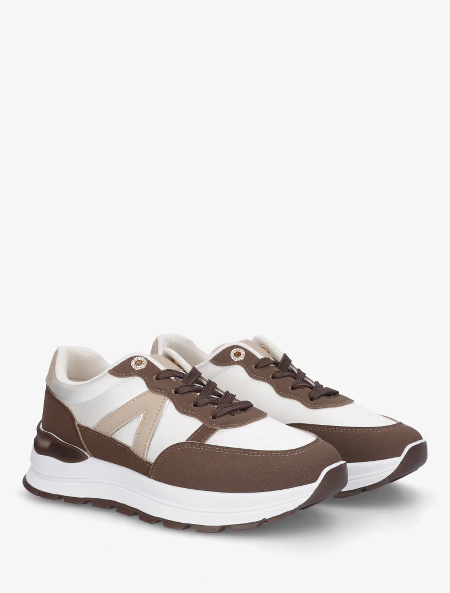 Baskets en simili et bandes contrastantes - Marron - Image 4