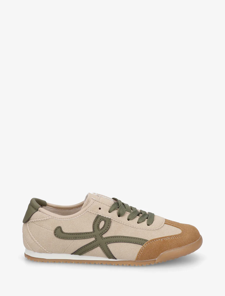 Baskets en suédine à empiècement graphique - Taupe