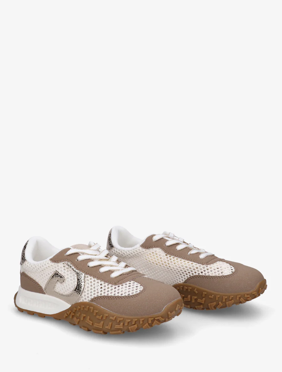 Baskets en suédine et maille ajourée - Taupe - Image 4