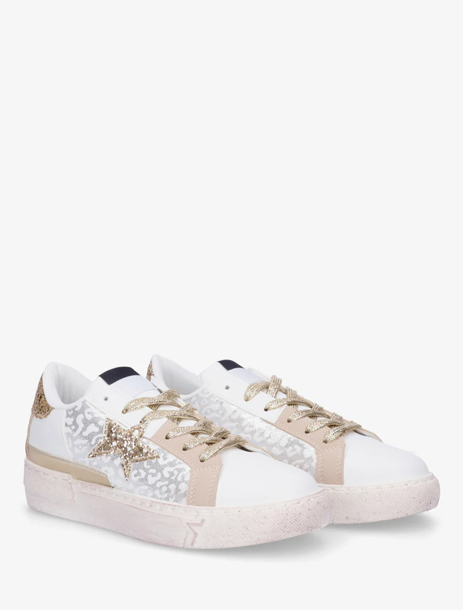 Baskets imprimé léopard irisé à paillettes - Beige - Image 4