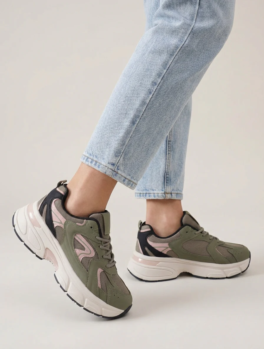 Baskets style running en toile - Kaki - Image 5