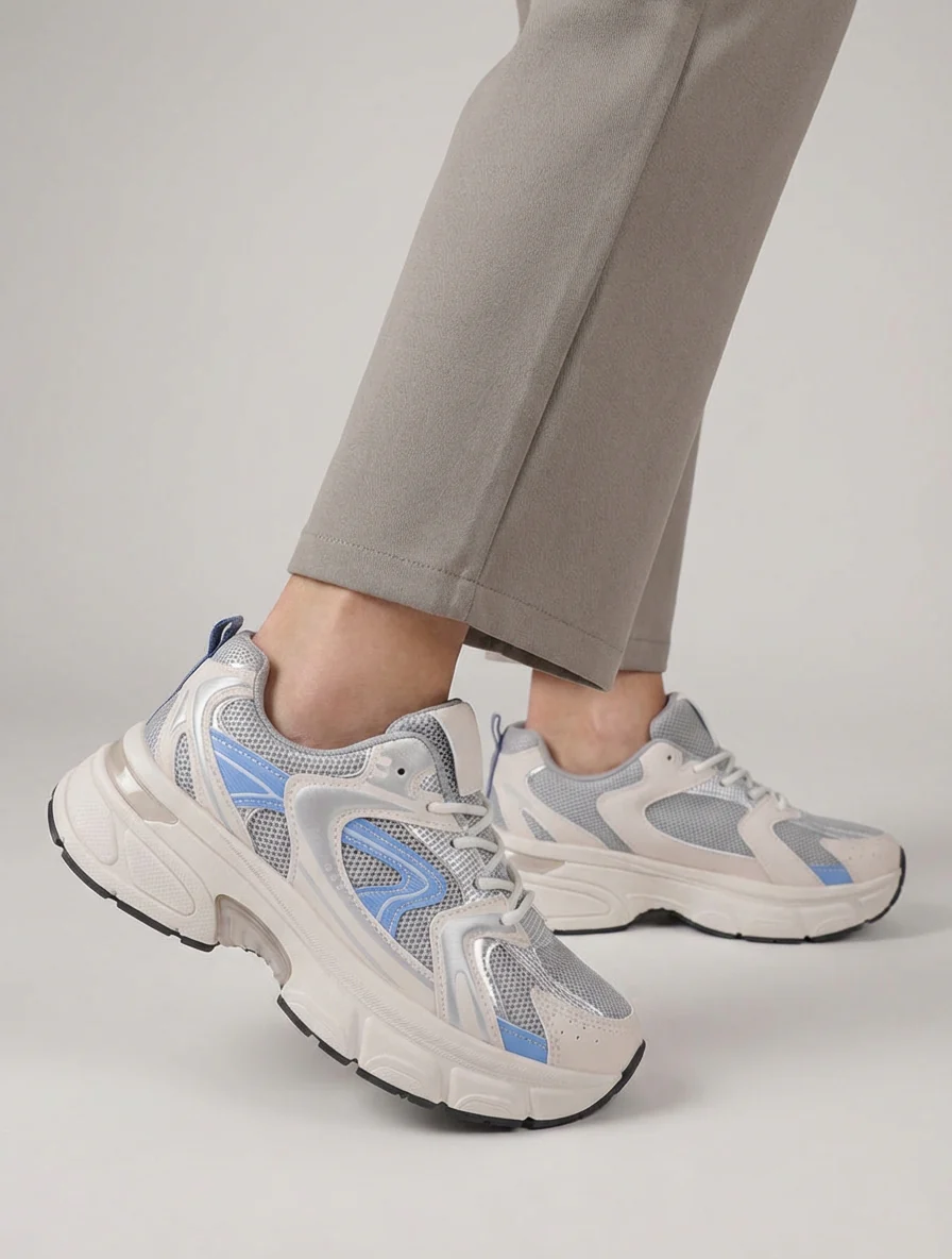 Baskets style running en toile - Gris - Image 5