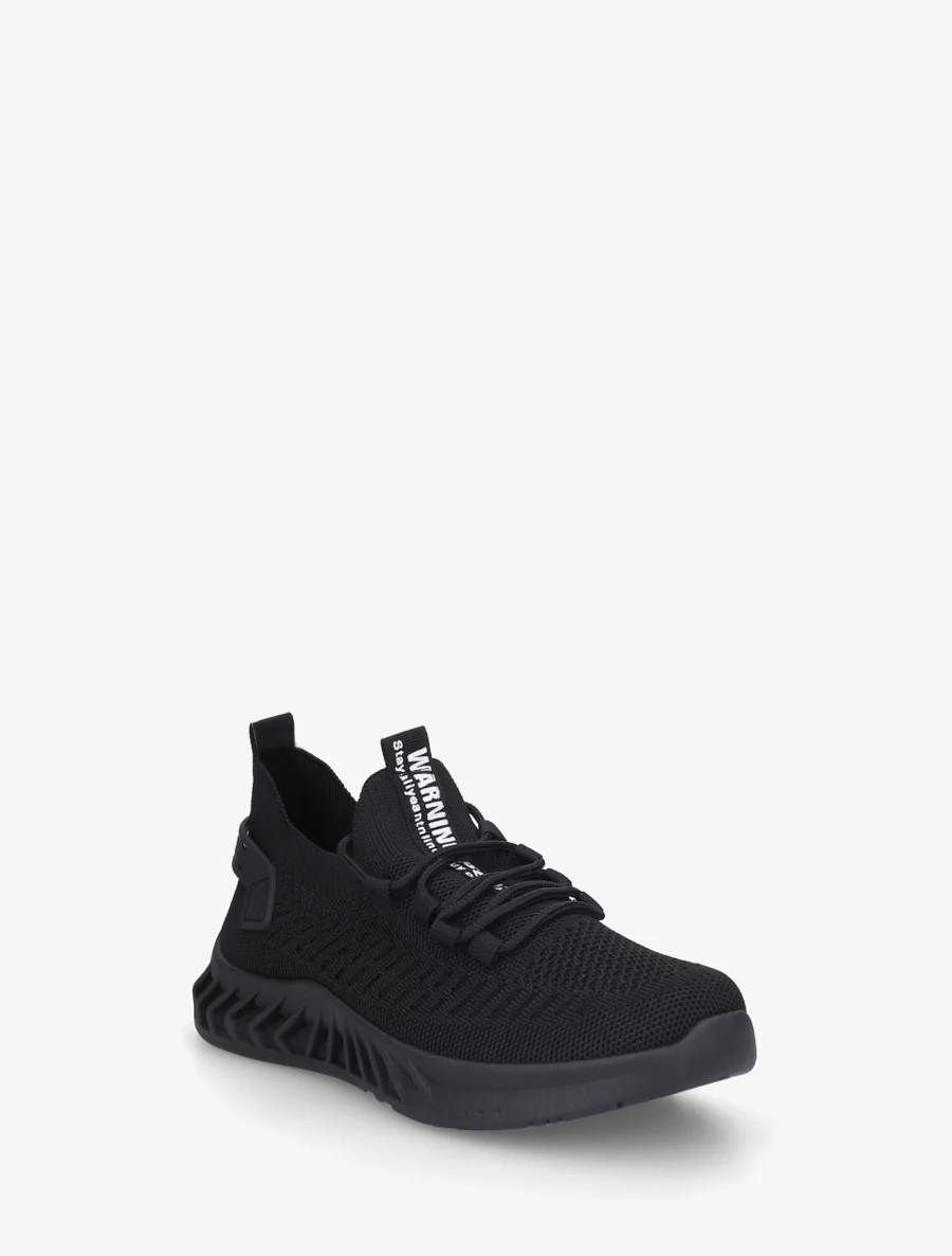 Baskets unies en maille à semelle stylisée - Noir - Image 2
