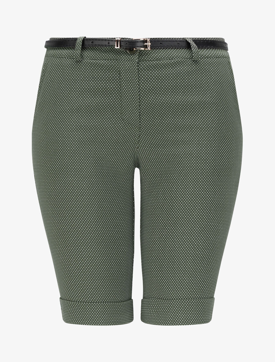 Bermuda à revers imprimé pois - Kaki