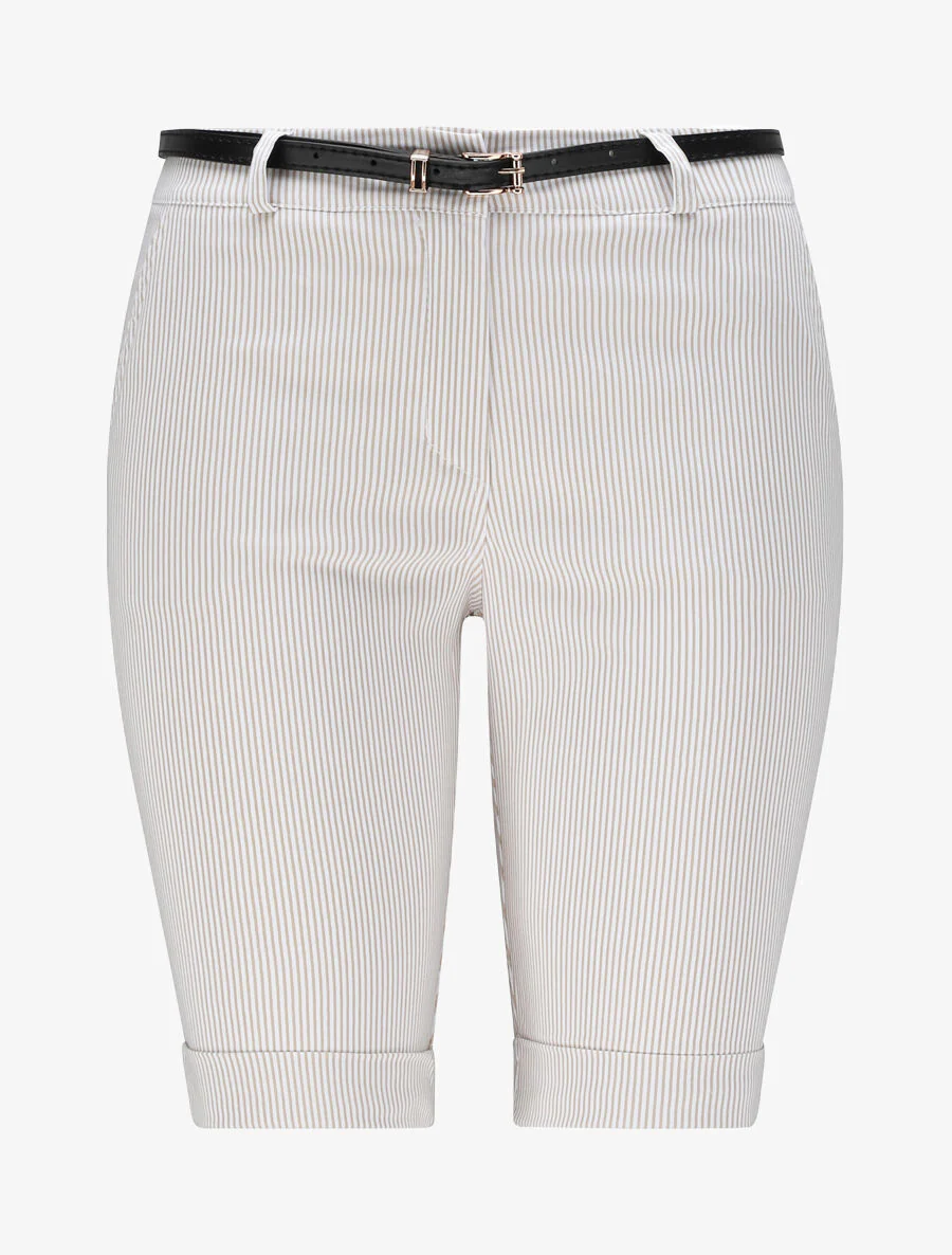 Bermuda à revers imprimé rayures - Beige