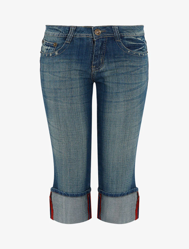 Bermuda délavé à écussons brodés - denim - bleu denim